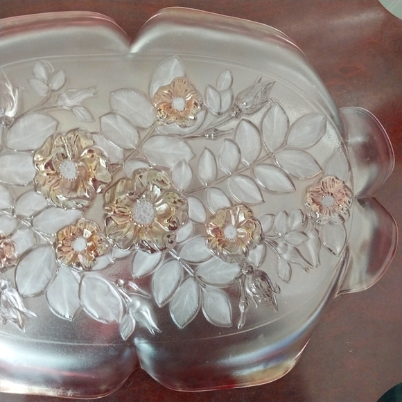 Vintage Mikasa Rosella Walther Crystal Pink Rose Floral Glass Platter Like New - Picture 9 of 13